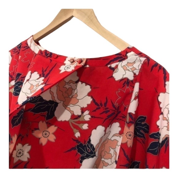 4/$45 ZARA Basic Red Floral Short Sleeve Kimono Style Top Small - Picture 7 of 8